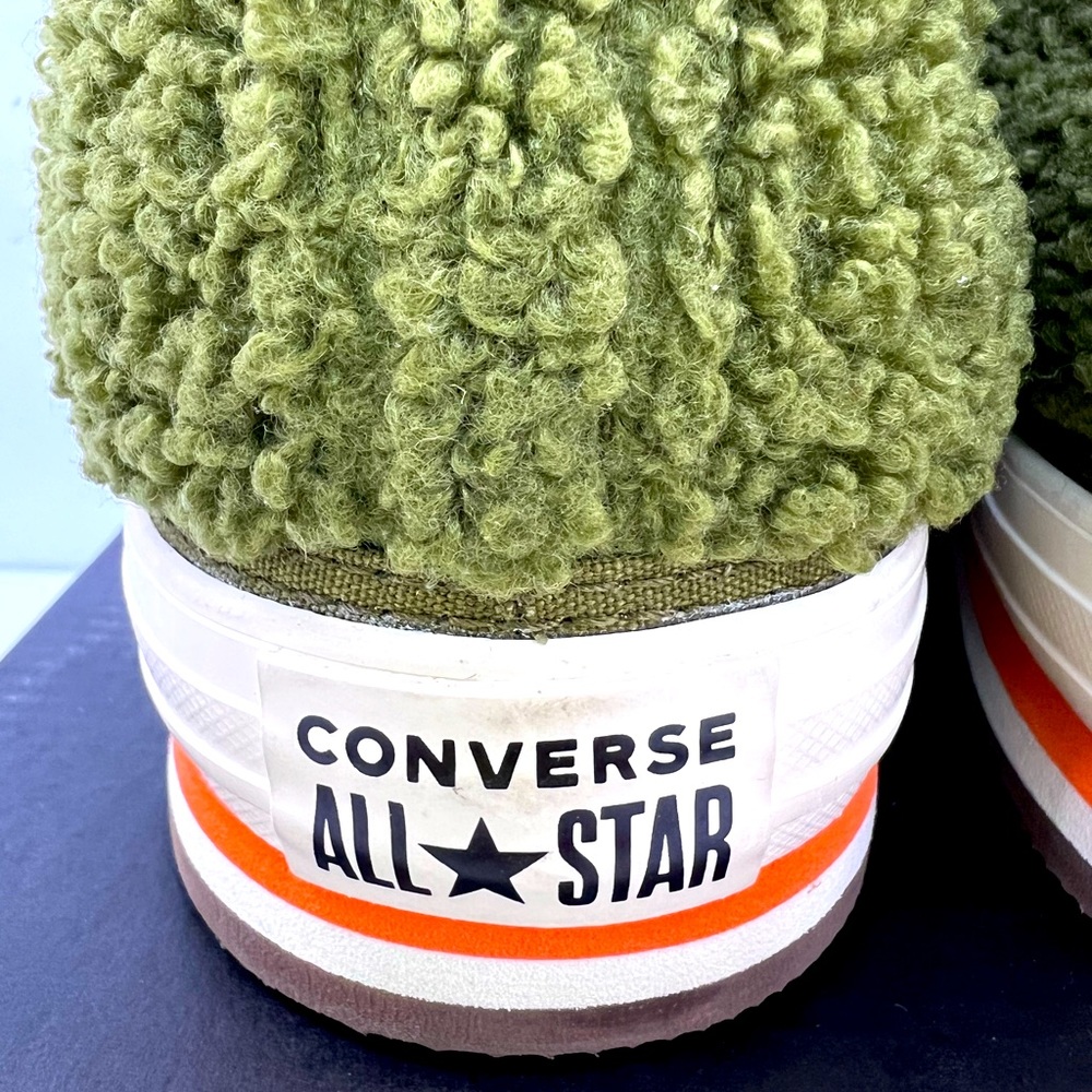 CONVERSE💯CHUCK TAYLOR ALL STAR SHERPA PLATFORM“DARK MOSS BOLD MANDARIN” SIZE 6 - Picture 8 of 13
